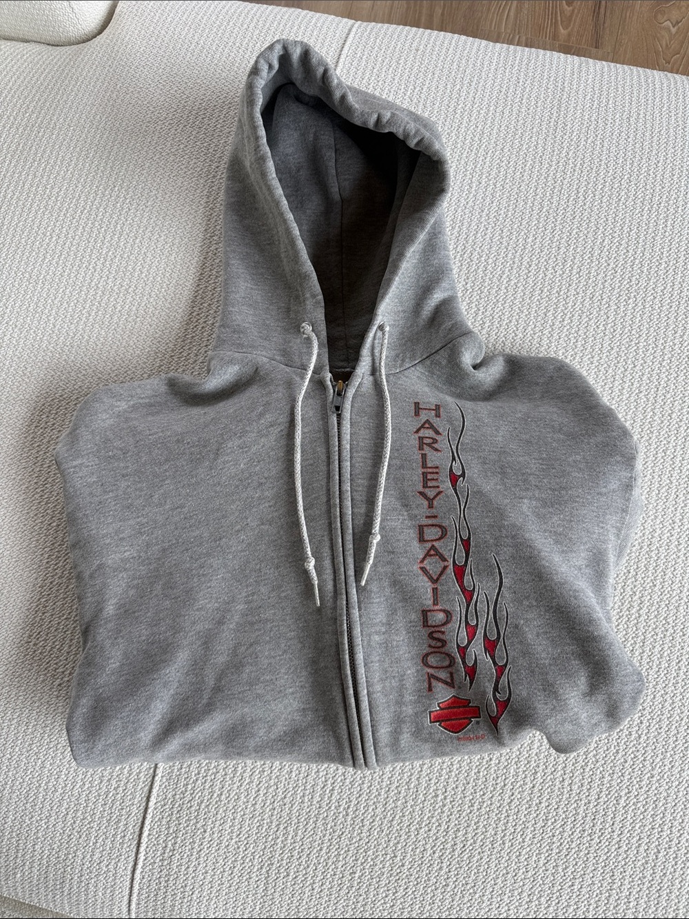 Harley-Davidson Gray Hoodie with Red Flame Graphic